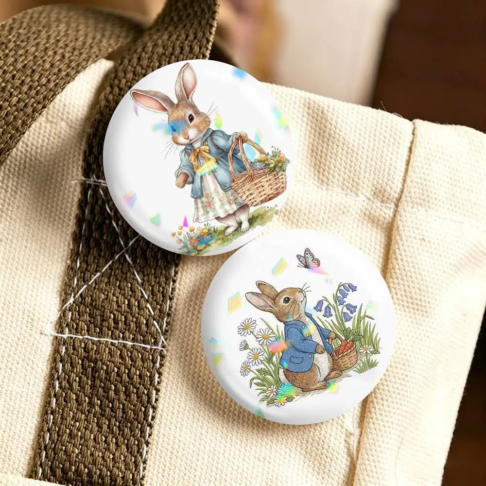 Cartoon P-Peter R-Rabbit  25 32 44 58 75mm Badges Personalized Round Brooches Pins Accessory Gift
