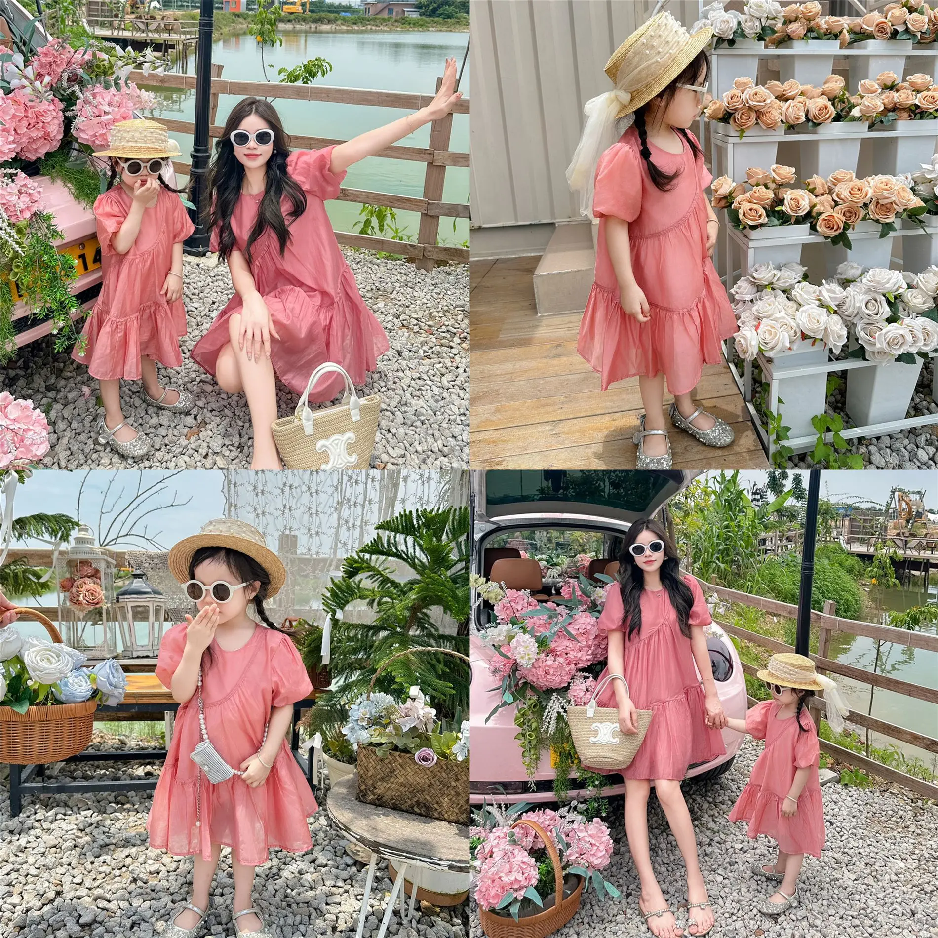 

Summer children's clothing parent-child wear vacation grand princess dress girls' women's clothing bubble sleeve dress