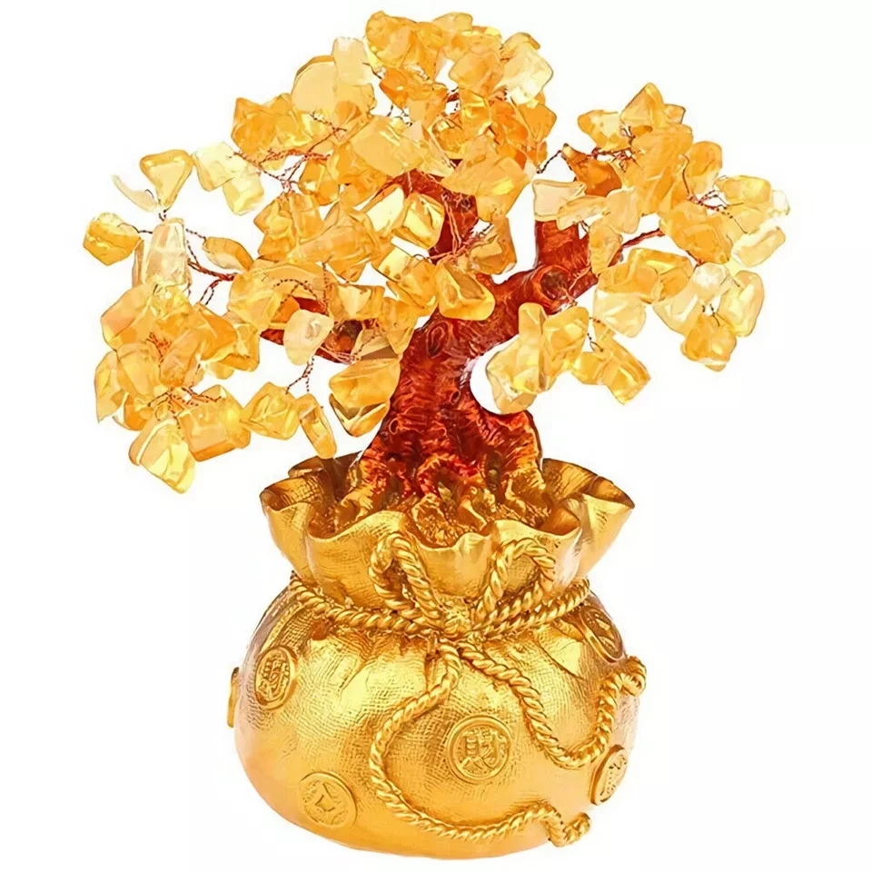 Money Wealth Bag Feng Shui Lucky Tree Natural Green Dongling Jade Crystal Gem Tree Crystal Tree