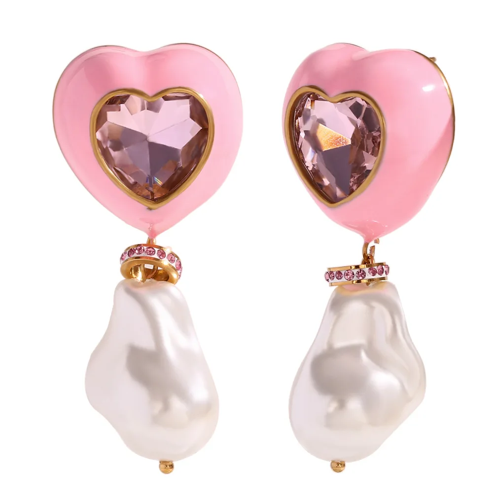 

Stainless Steel Oil Drop Heart Pearl Earring Plated 18k Gold Color Non Tarnish Waterproof Trendy Jewelry Earring for Women