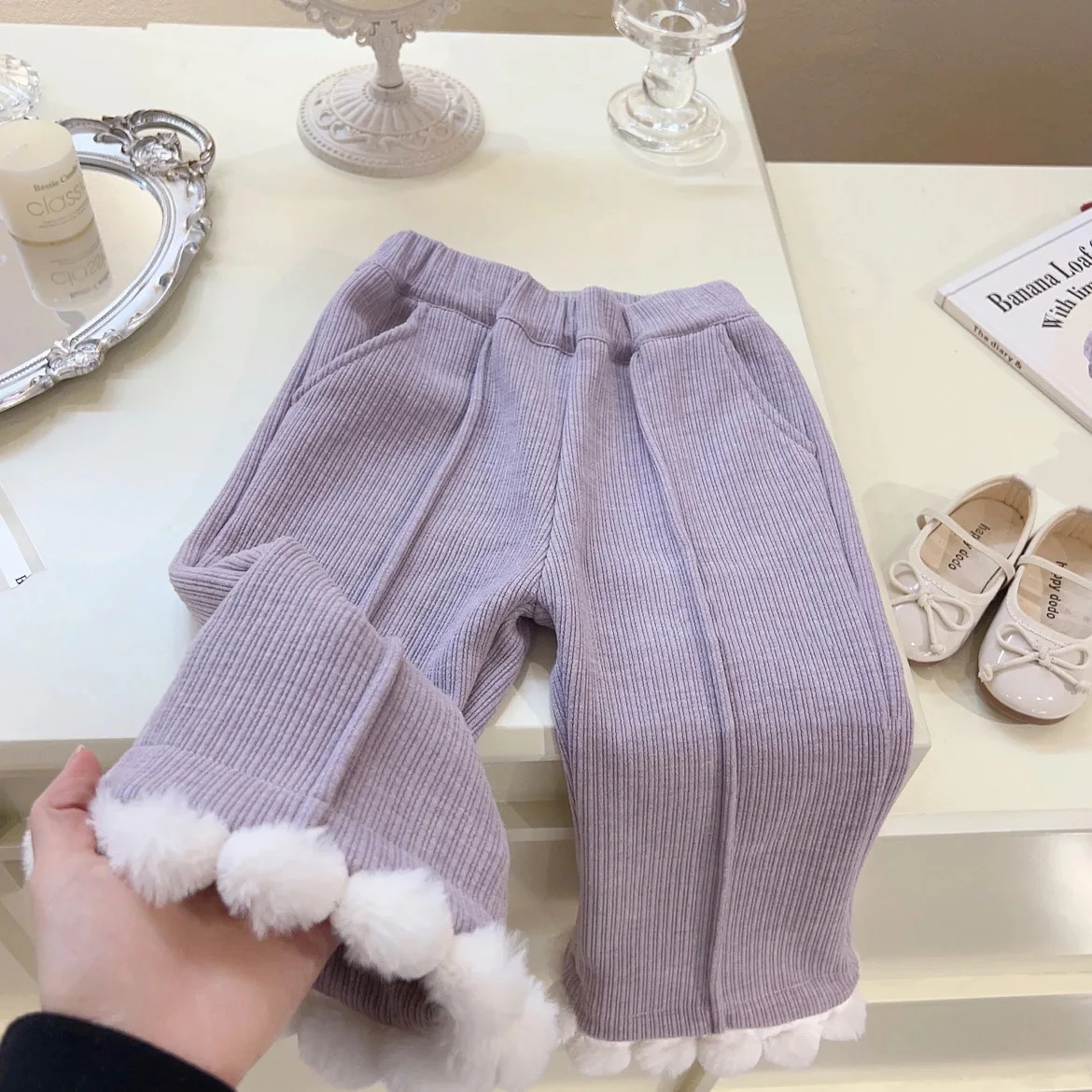 Girls' Winter Two Sets New Korean Fashion Baby Cardigan Knit Autumn and Winter Sweater Coat Plus Velvet Pants