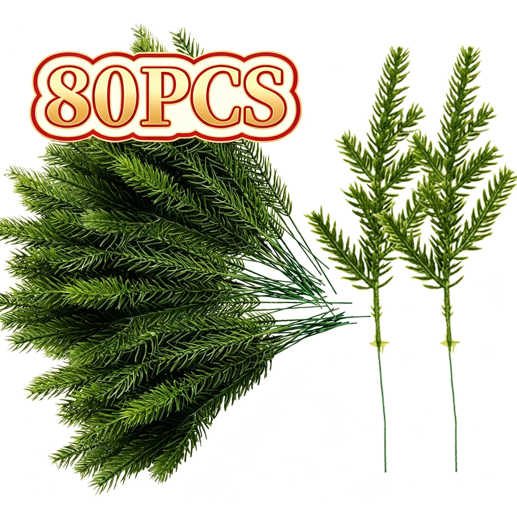 40/80pcs Artificial Plants Plastic Pine Pick Christmas Tree Fillers Outdoor Wedding Garden Party Home Table Vase DIY Decorations