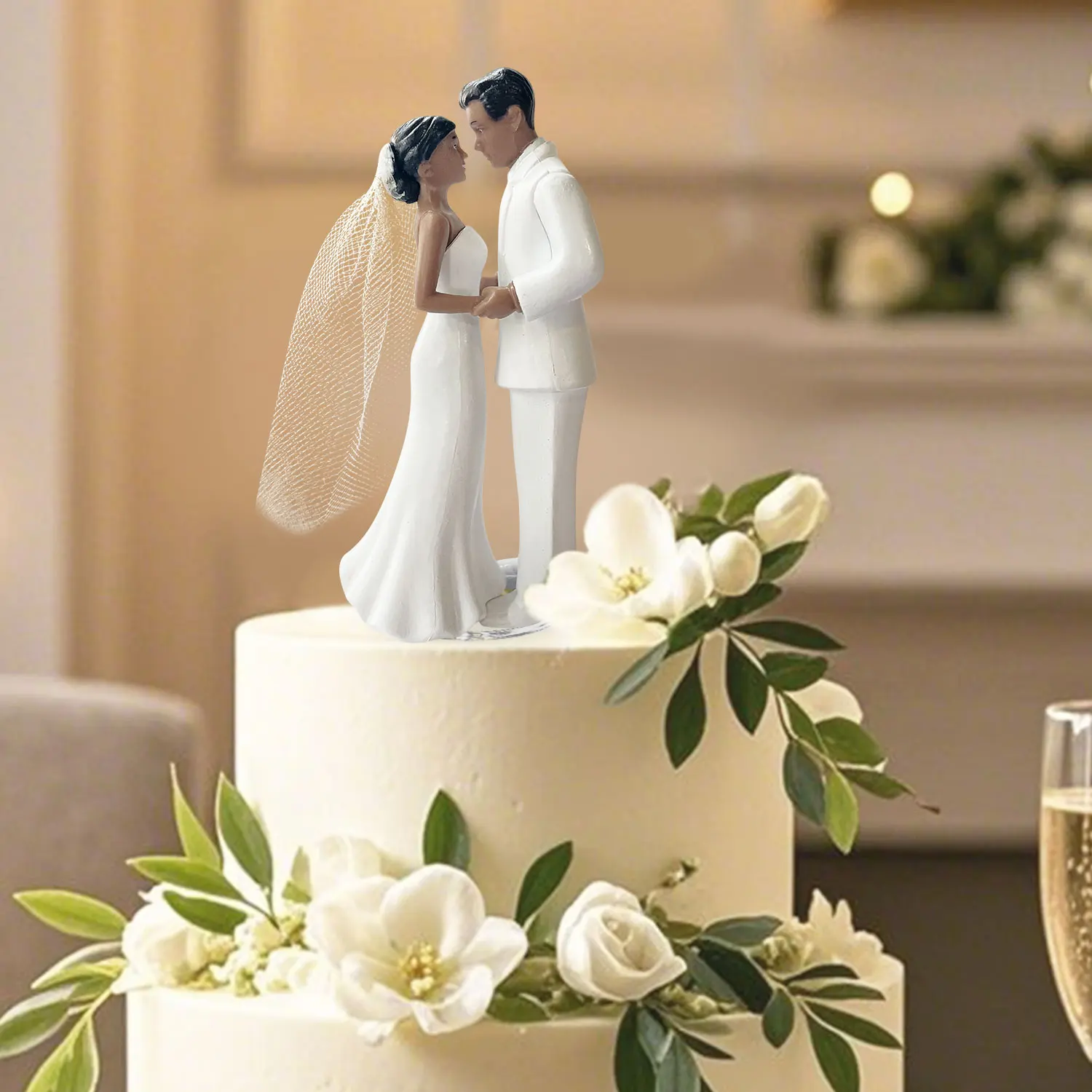 Eleganter Hochzeitstortenaufsatz für Braut und Bräutigam mit Schleier, 10,2 cm – Jubiläum, Brautparty, Verlobungsfeier-Dekoration – Detail 12