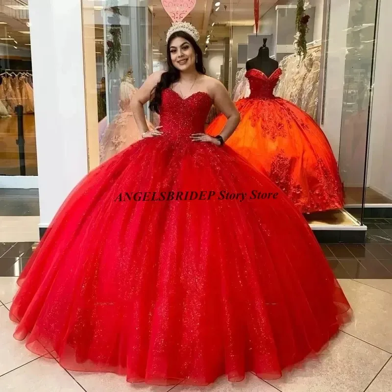 ANGELSBRIDEP Red Luxury Princess Quinceanera abiti Vestidos De 15 asenos Lace Up corsetto lunghezza del pavimento festa di compleanno messicana nuovo