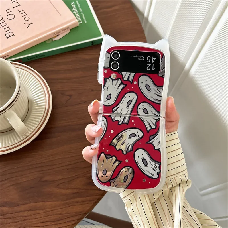 Cartoon Ghost Mirror Phone Case for Samsung Galaxy Z Flip 6 5 4 3 Protective Back Cover for ZFlip4 ZFlip5 ZFlip6 Case