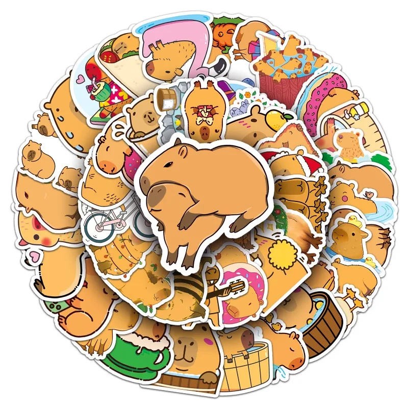 50pcs Capybara Cute Cartoon Animal Graffiti Stickers Waterproof DIY Decorative Water Cup Suitcase Desktop Stationery Stickers