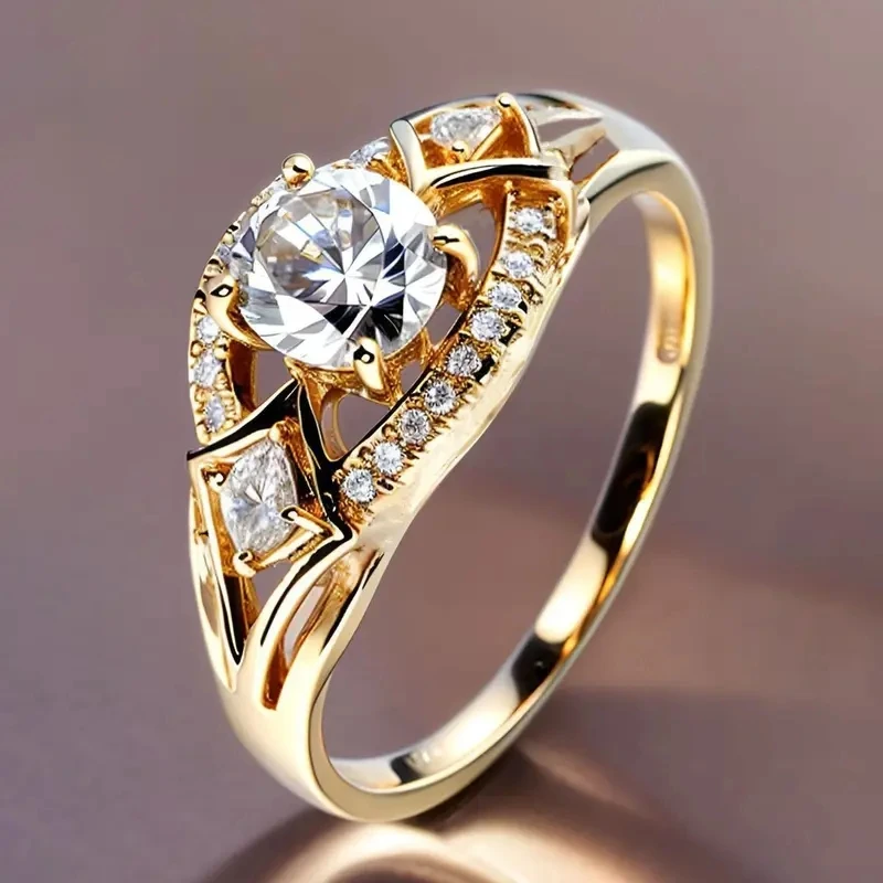 Image of Eleganter Funkelnder Synthetischer Zirkonia Klassischer Hochzeits-Versprechensring für Frauen Luxuriöser Zarter Jubiläums-Verlobungsring Charm-Schmuck