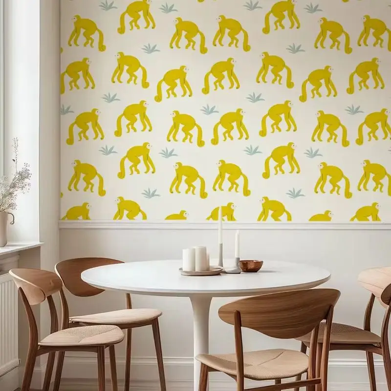 

Tropical Yellow Monkeys Wallpaper Peel and Stick, Cute Animal Wall Mural For Room Decoration,Self-adhesive Or Traditional Papers