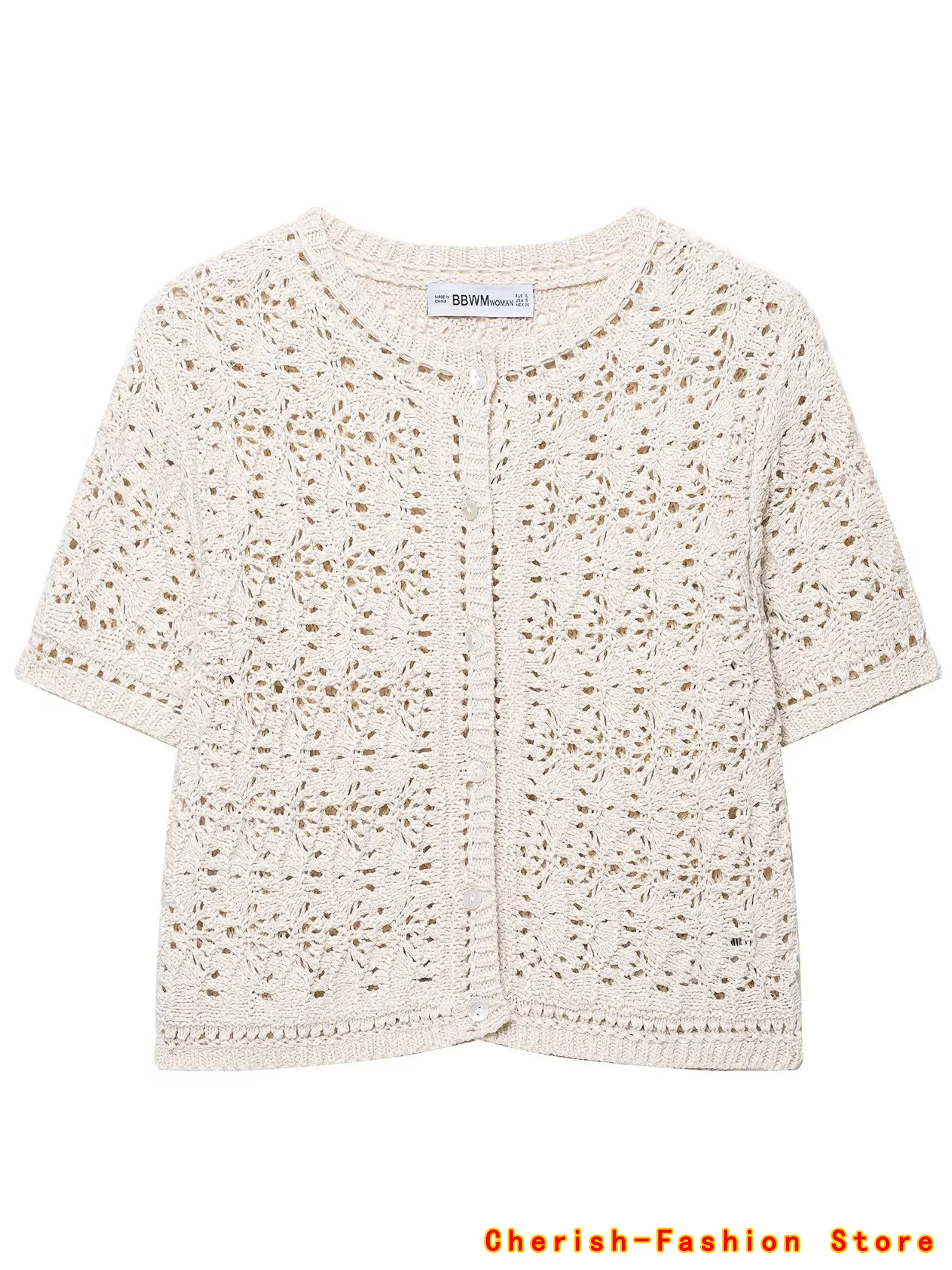 

Women's Cardigan White Jacquard Mesh Knit Jacket Pearl Buttons Fashionable Personality Casual and versatile New Summer 2025 New