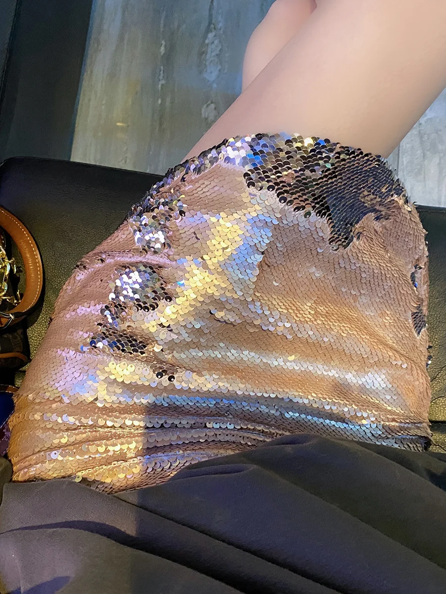 summer new skirt double-sided sequin skirts for women A-line high waist mini skirt fish scale pink mermaid skirt fashion 2023