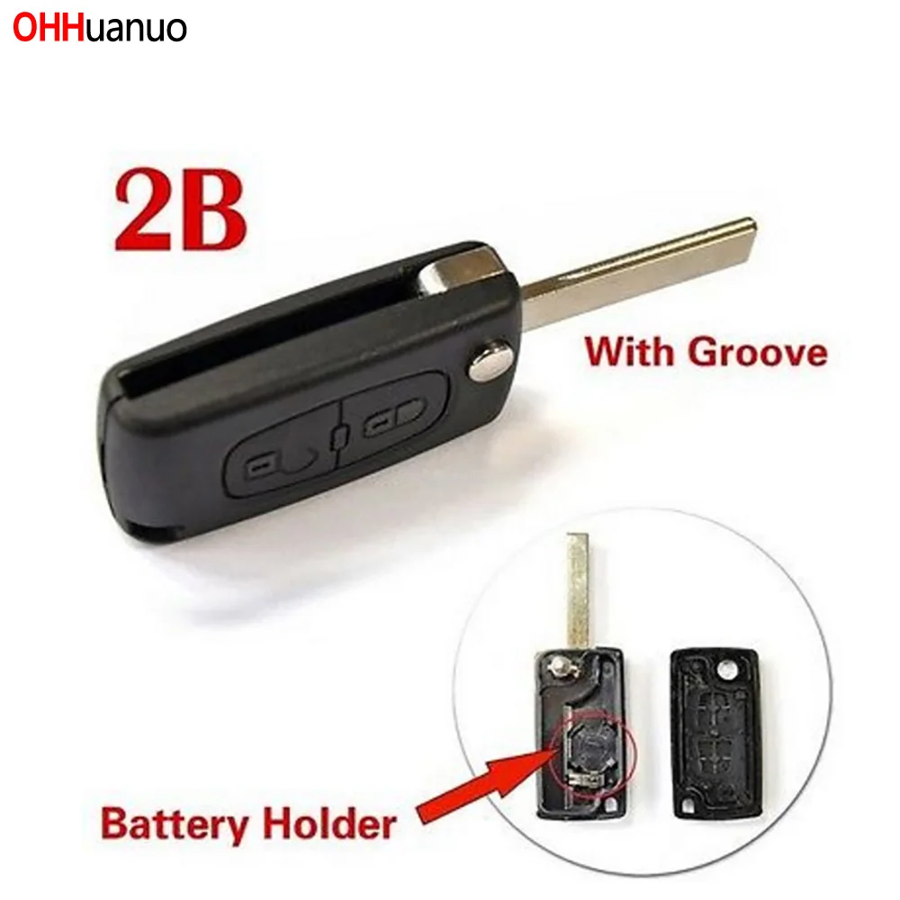 2 Button Smart Remote Car Key Shell Case Housing For Peugeot 207 307 308 SW with Groove & Battery Holder CE0536 HU83 Uncut Blade