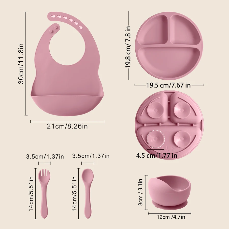 Personalized Name 5PCS Baby Silicone Tableware Set Baby Bib Suction Bowl Non-slip Plate Soft Spoon Fork Feeding Training Set