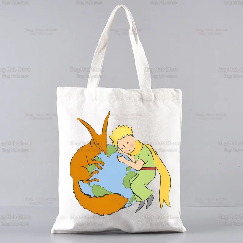 Cartoon Earth Space Little Prince Shopper Bags Shopping Bag Tote Bag Shoulder Bag Canvas Bags Large Capacity College Handbag