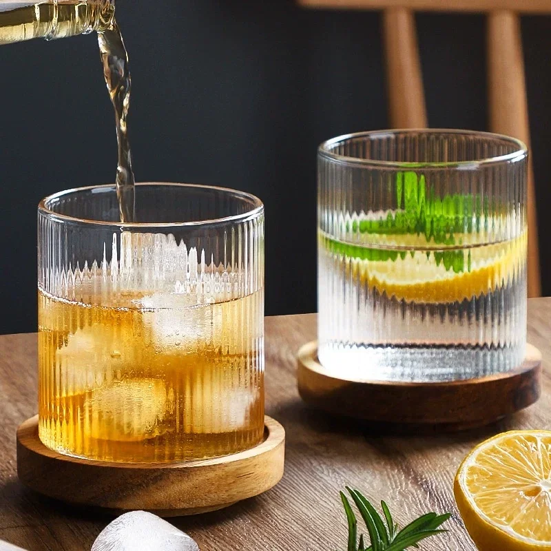 

Glass household vertical grain milk cup iced coffee beverage cup transparent glass large capacity single layer cup