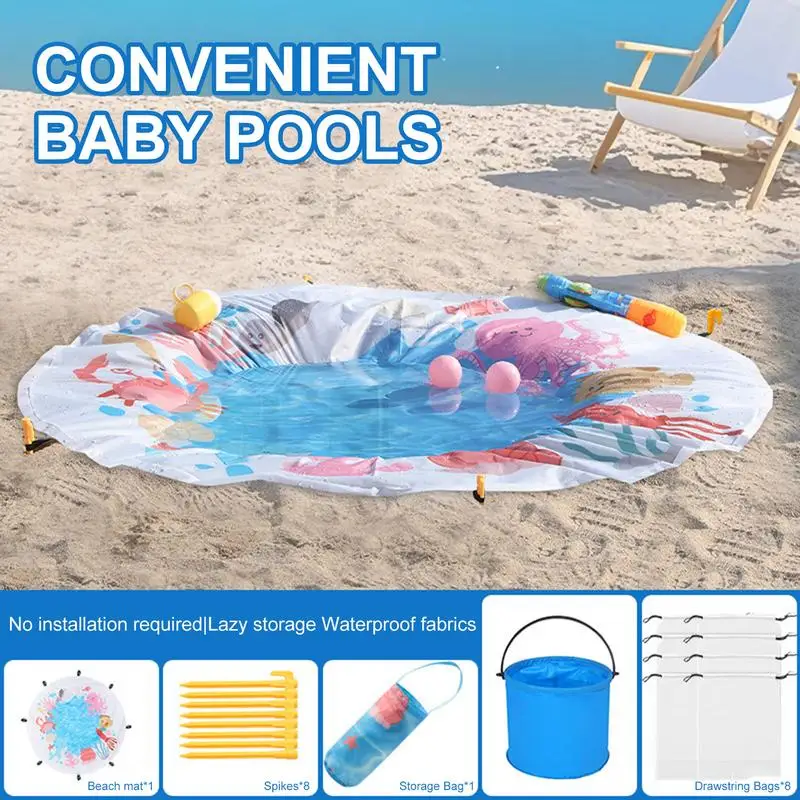 Couverture de plage 2 en 1 pour bébé, 1.4M, piscine pour enfants, jouets de plage pour nourrissons, garçons et filles, avec sac à eau