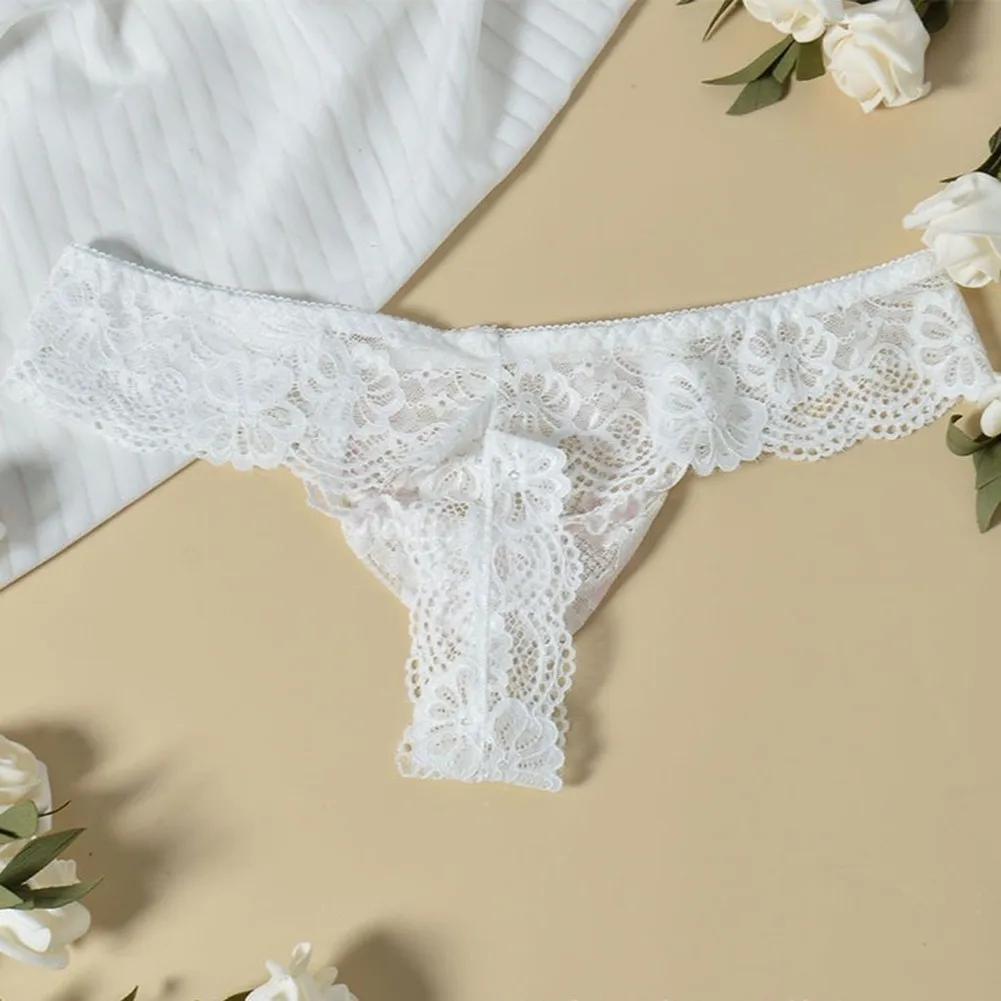 Men Lace Erotic Underwear Bulge Pouch G-String LowWaist See Through Sissy Bikini Bottom Erotic Hombre Male Lingerie Tanga