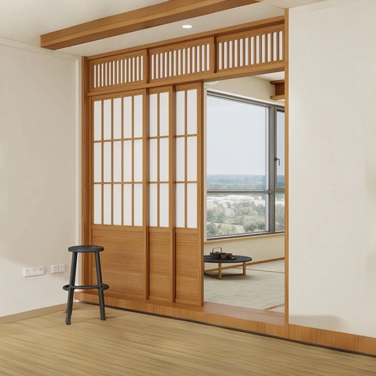Solid wood sliding door partition lattice custom log room screen balcony moving bedroom door