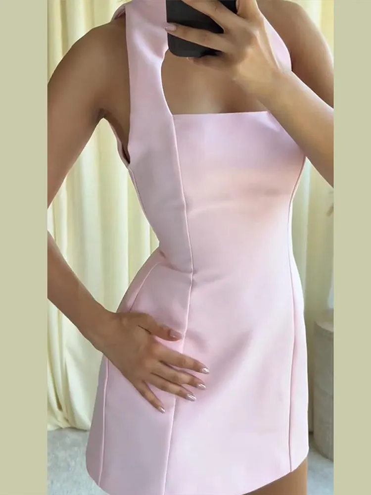 Plissiertes, ausgeschnittenes, tailliertes Minikleid für Damen – sexy, ärmellos, mit Einzelknopf und Reißverschluss, schmal geschnitten, charmantes Partykleid, neu – Detail 5
