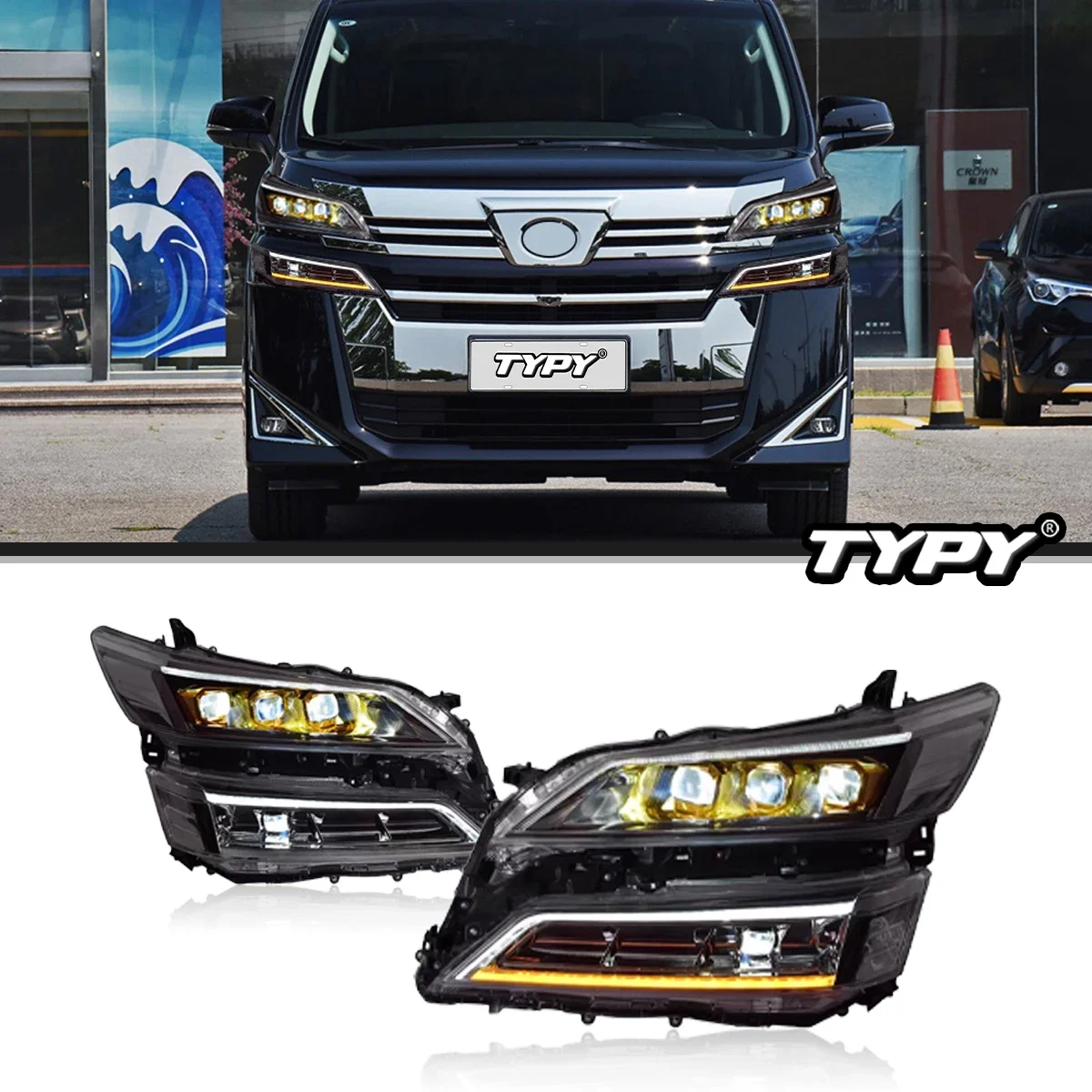 

TYPY автомобильные фары для Toyota Vellfire 2018-2023, светодиодные автомобильные лампы, дневные ходовые огни, динамические указатели поворота, автомобильные аксессуары