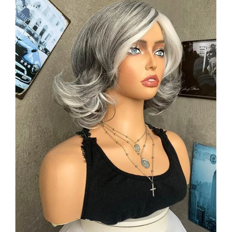 

Парик Короткие серебристо-серые смешанные женские парики длиной до плеч с полными волосами