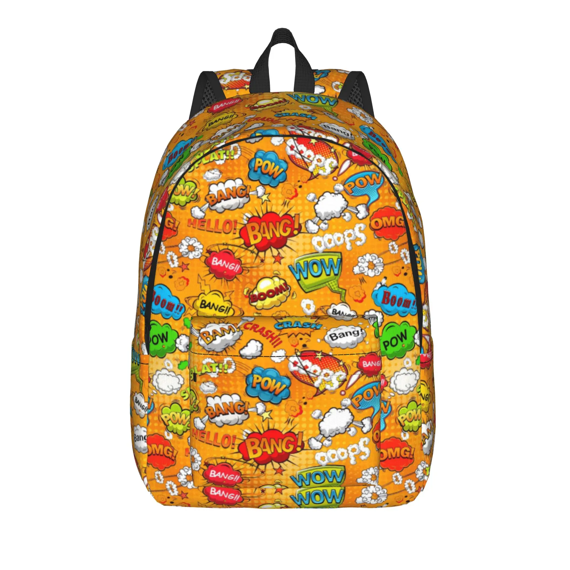 Comic Speech Bubbles   On Orange   Backpack Youth  Soft Backpacks Polyester Kawaii High School Bags University Design Rucksack