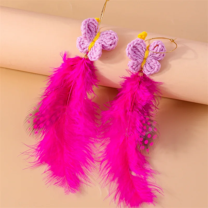 Aihua moderne große Feder Quaste Ohrringe für Frauen Vintage lange übertriebene Zigeuner Feder Ohrringe Party Schmuck Accessoire – Detail 5