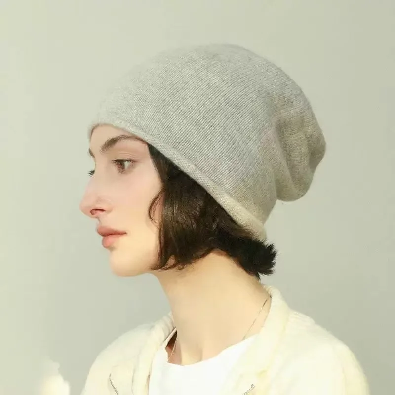 

100% Cashmere Knitted Hat Solid Color High Quality Fashion Autumn Winter Unisex Warm Soft Cozy Knit Cap for Men And Women