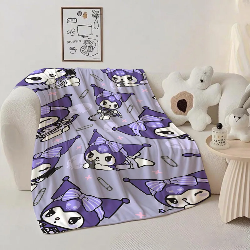 Mantas y Colchas para Sofás, Manta de Camping Kawaii K-Kuromi para Cama, Colcha de Año Nuevo, Decoración de Anime para el Hogar, Peluda