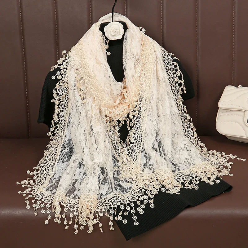 

New Design Women Evening Dress Lace Scarf And Shawls Long Tassel Wraps Solid Hijabs Lady Pashmina Foulards Bandana Wedding Shawl