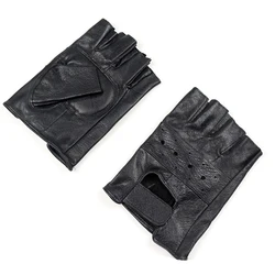 Mens Sheep Leather Driving Gloves Fitness Gloves Half Finger Tactical Gloves Black Leisure fitness cycling PU leather gloves