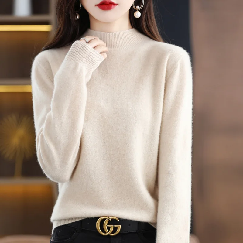 Women's Autumn/winter Semi-turtleneck Knit Sweater Line Ready-to-wear Base Fashion High Street Solid Color Sweater E2303