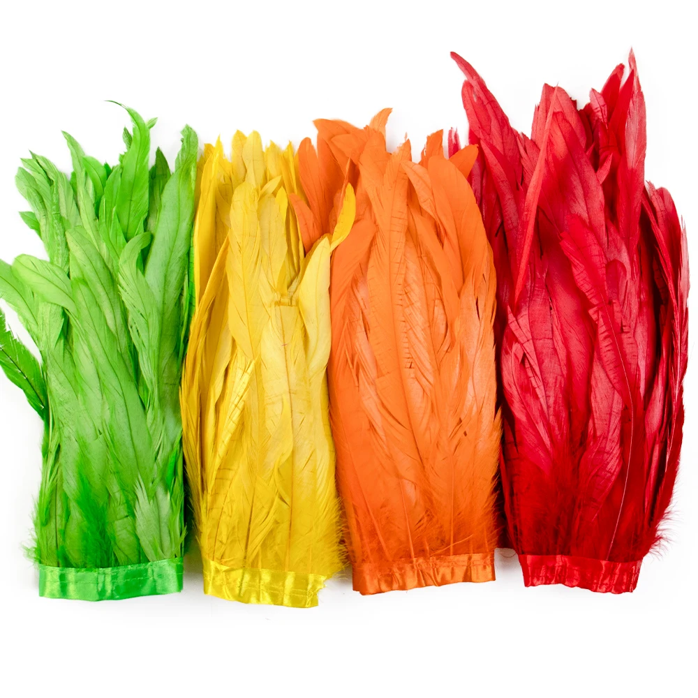 

Wholesale 10M Rooster Pheasant Tail Feathers Trim Fringe for Carnival Party Costume Ribbon Decoration Chroma Crafts 25-30cm