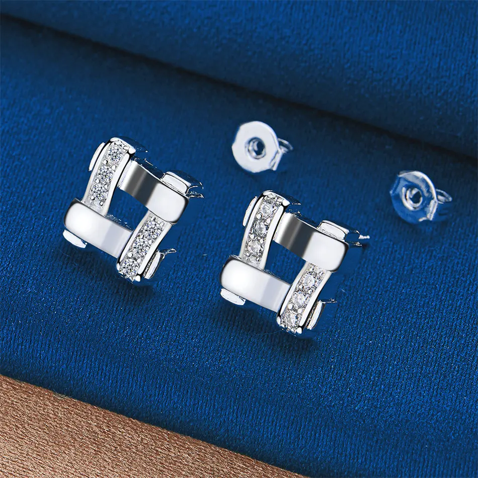 Elegant 925 Sterling Silver Delicate H-Shaped Zirconia Earrings for Women, Fashionable Gifts, Party Jewelry Accessories