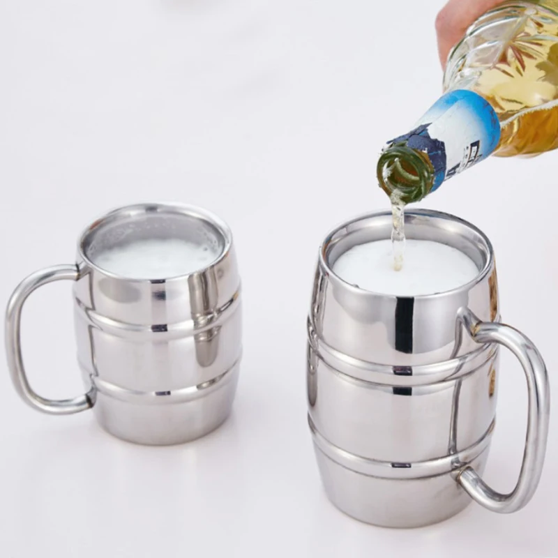 

E5 450ml Double Stainless Steel Beer Cup Drink Outdoor Camping Western Coffee Cup With Handle Insulated Portable Water Cup Mugs