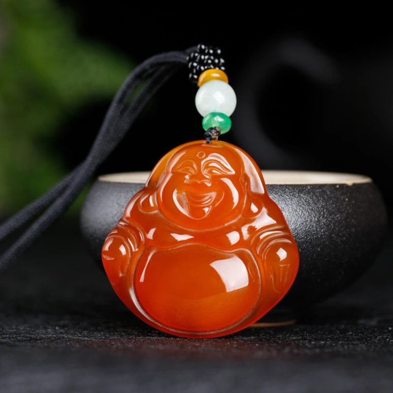 Natural Red Agate Goddess of Mercy Buddha Pendant Hand-carved Vintage Exquisite Jewelry for Men and Women Lucky Charms Gift