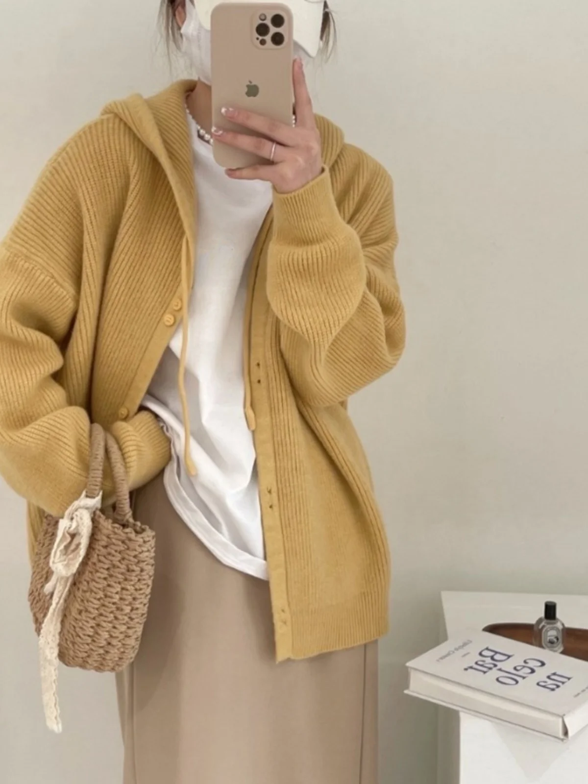 

Spring Autumn Lazy Sle Knitted Open Cardigan Korean Pure Color Casual Versatile Hooded Long Sve Women's Jaet