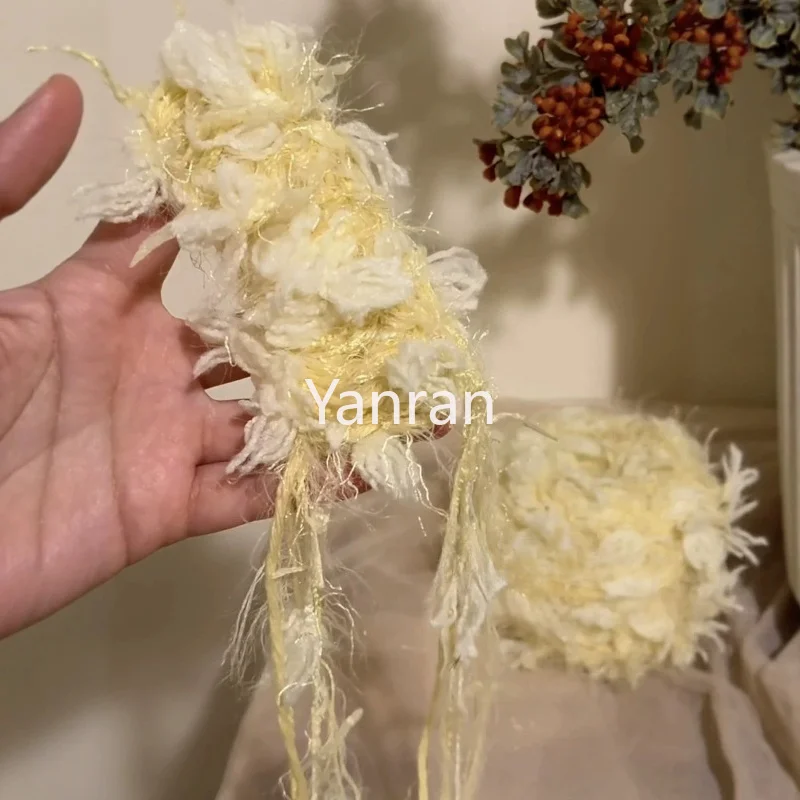 100g Light Yellow Hand-mixed Yarn Soft Dreamy Wool Featuring Hair Hand-woven DIY Bag Accessorie Card Holder Hair Band Mixed Yarn view 4