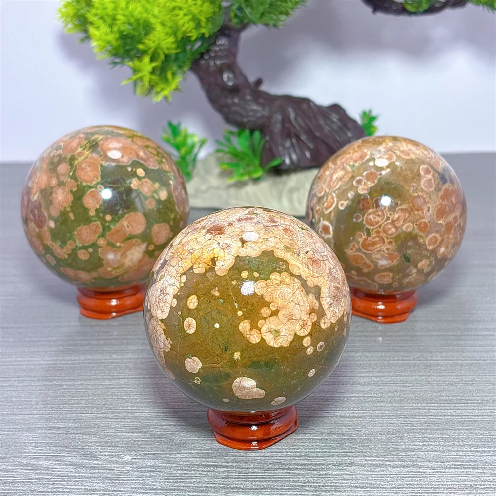 Flower Green Agate Sphere Natural Crystal Home Decoration Room decor Luck Quartz Stone Garden Healing Energy Love Gifts +Stand