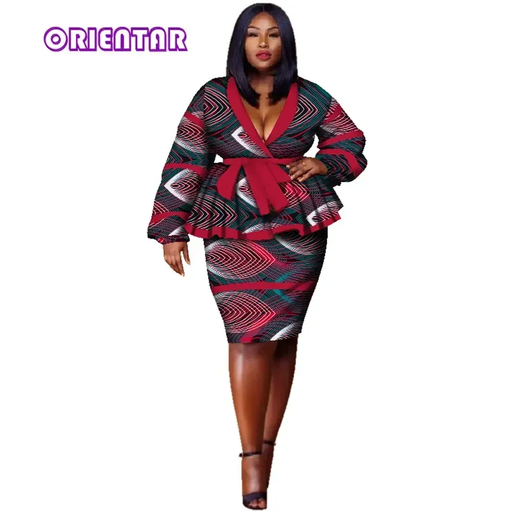 Dresses Suit For Special Occasions 2 Pcs African Skirt and Tops Set Print Blazer Coat +skirts Plus Size Women Clothes WY2858