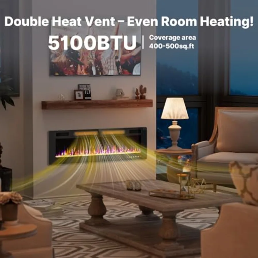 50 مدفأة كهربائية رفيعة للغاية مع شهادة ETL لتركيب التثبيت المريح أو المثبت على الحائط تتميز بتأثير لهب ثلاثي الأبعاد