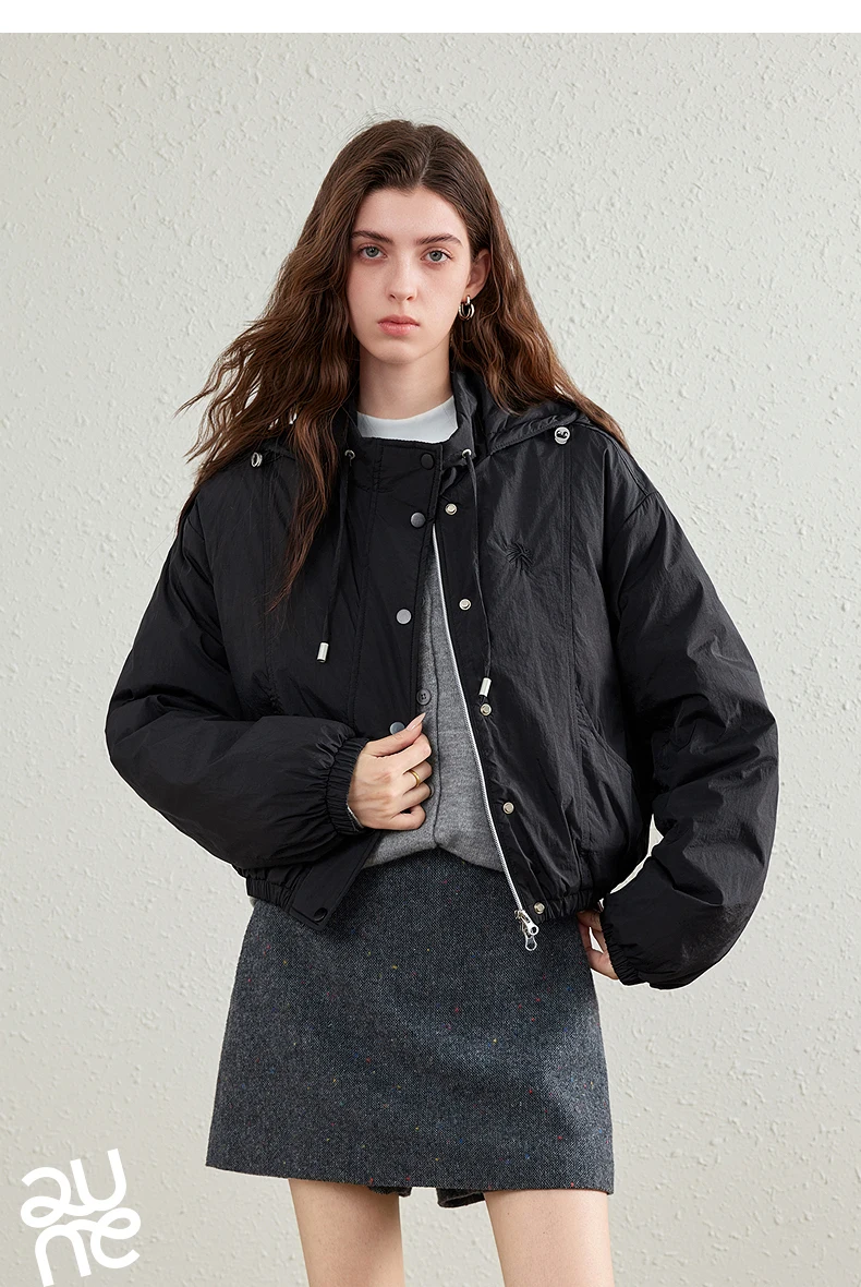 TOYOUTH Womens Down Jacket 2026 Winter New Three Wear Functional Design Hooded Outerwear With Dress Two Piece Set