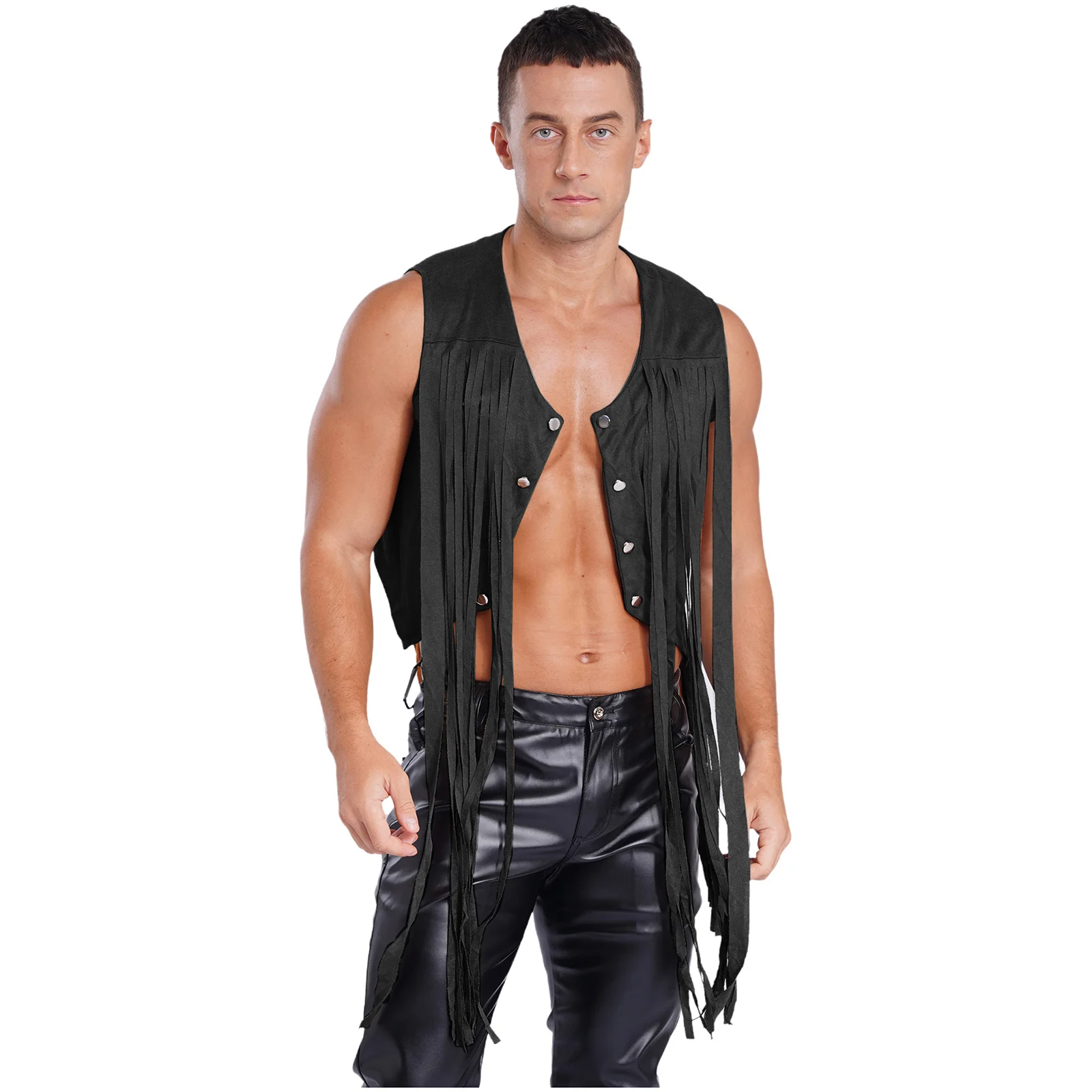 

Folkloric Vintage Cowboy Folk Style Cardigan Male Open Front Metal Buttons Waistcoat Vest Top for Halloween Party Carnival Tops
