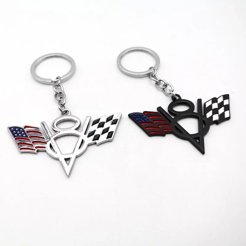 3D Metal V8 Logo National American Flag US Car Keychain Keyring Key Chain Ring Holder For Ford Jeep Dodge