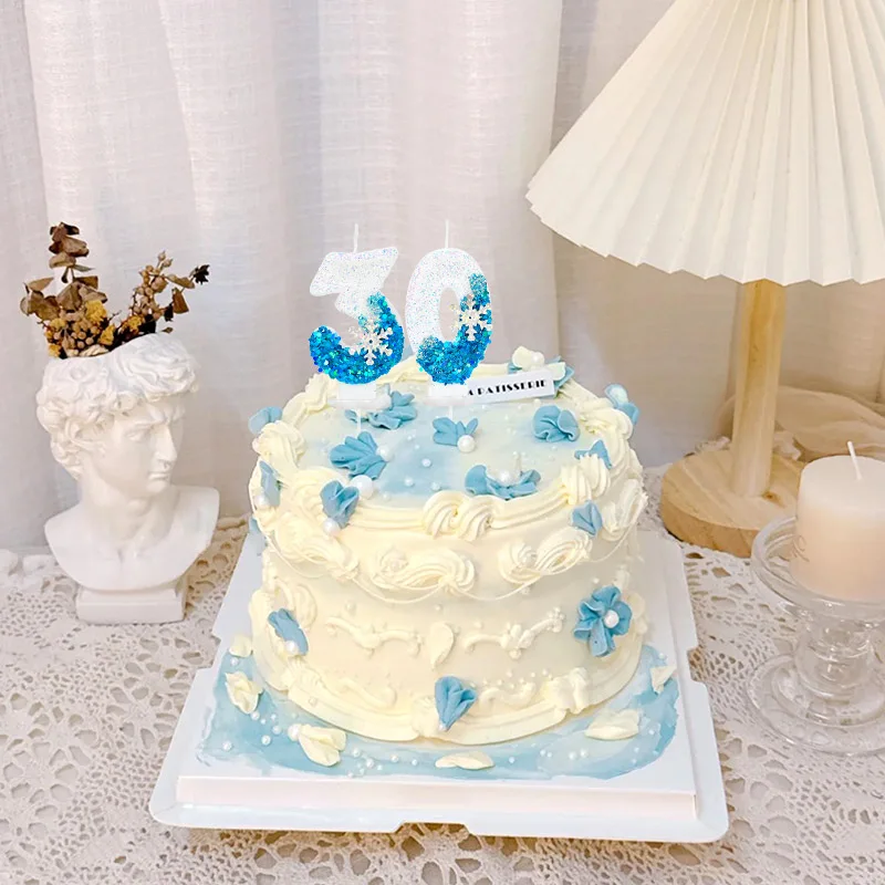 1pc Frozen Birthday Digital Candle Glitter Christmas Snowflake Number Cake Topper Princess Birthday Party Cake Decor Baby Shower