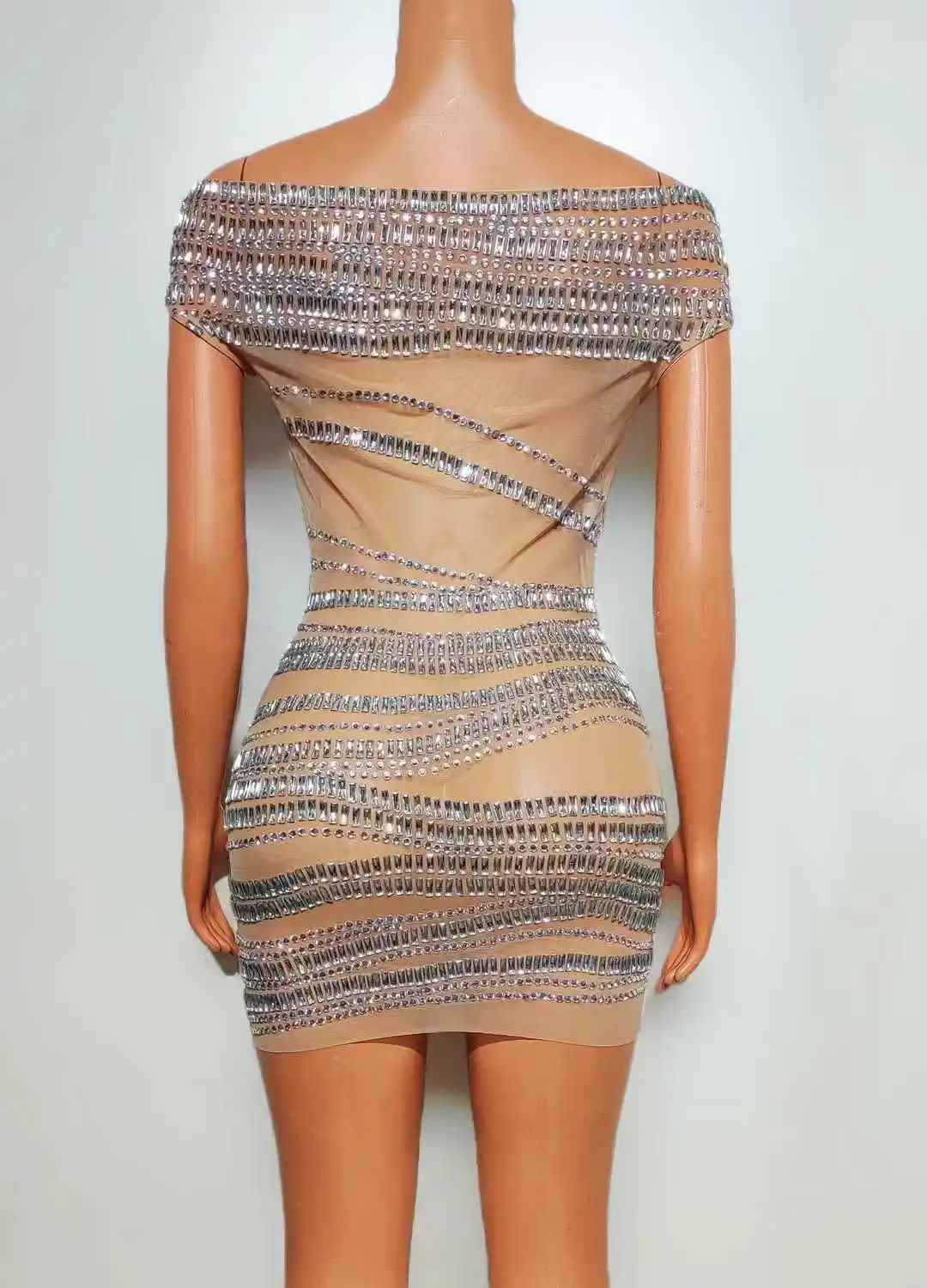 Vestido curto com cristais elásticas para mulheres, vestido de baile, rainha do aniversário, vestido noturno brilhante, vestido de palco cantor, regresso a casa