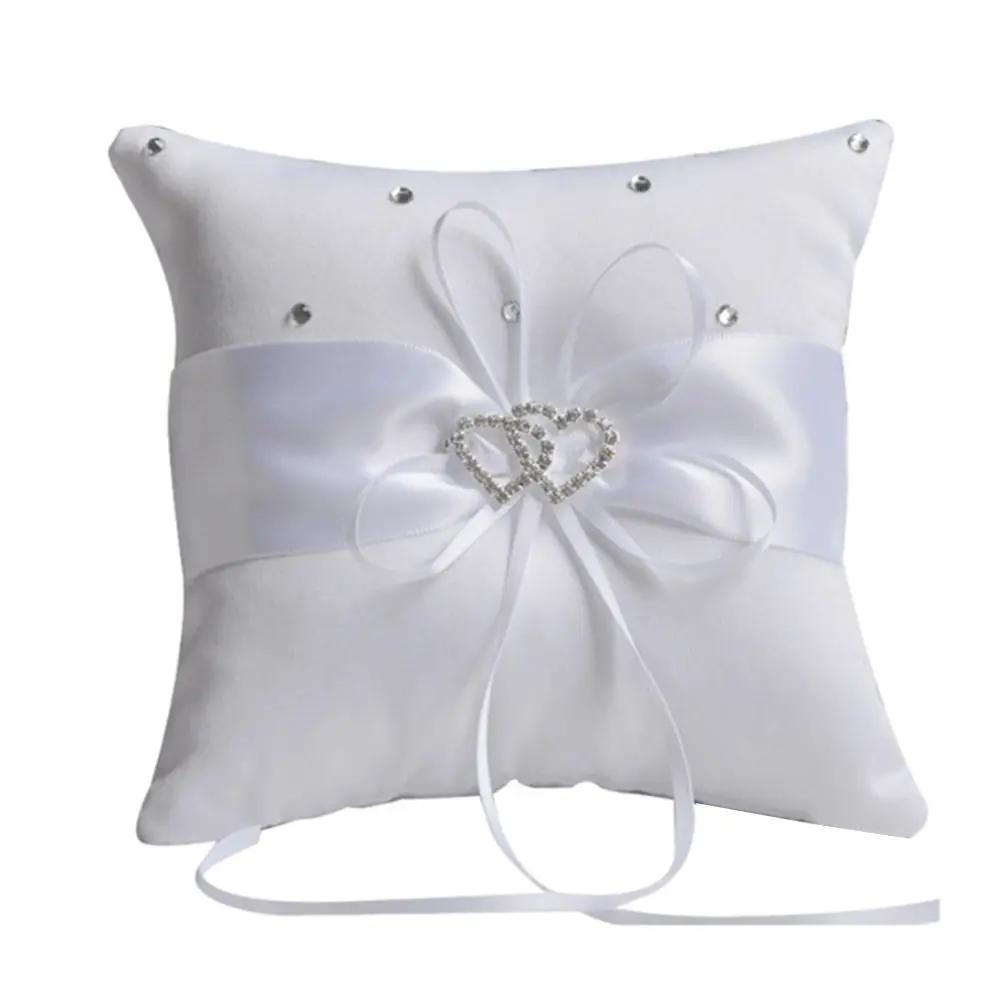

15*15 см 20*20 см подушка для кольца белый шелк джут романтическая лента с бантом кольцо подушка свадебные принадлежности церемония