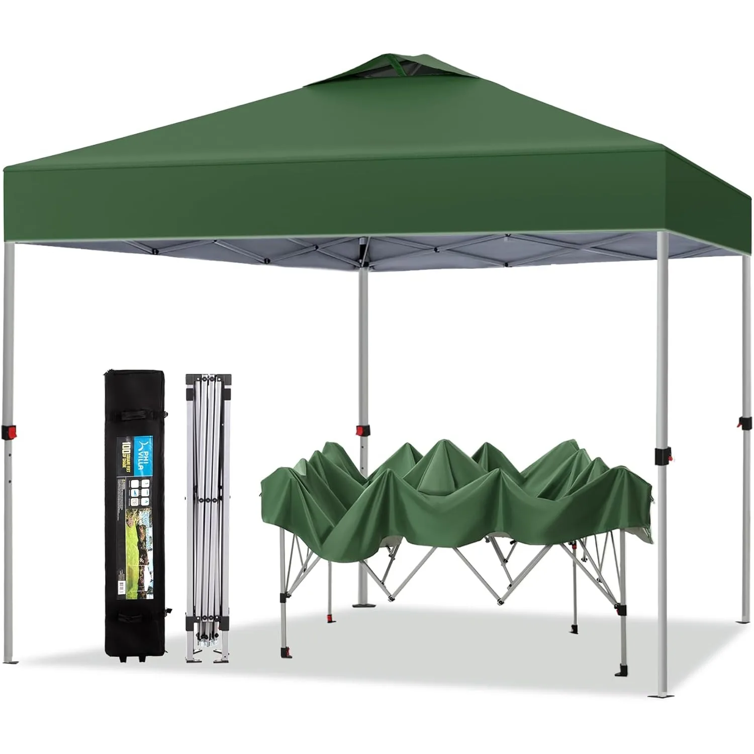 

Outdoor Pop up Canopy 10'x10' Tent Camping Sun Shelter-Series Party Tent, 100 Sq. Ft of Shade (Green)