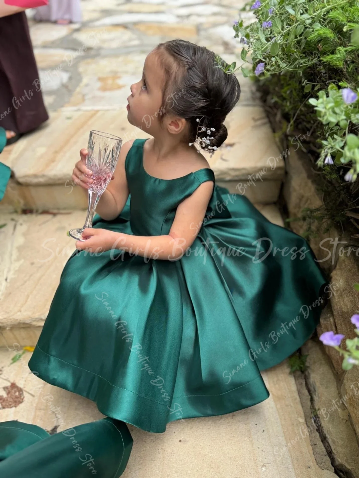 Robe de demoiselle d'honneur verte pour mariage, dos nu, longueur cheville, robe de première Communion avec nœud en Satin, robe de soirée personnalisée