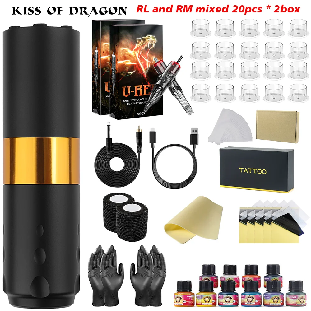 

Набор для татуировки, профессиональный набор ручек для татуировки для перманентного макияжа, тату-машинка, ход 4,0 мм, беспроводной источник питания, набор тату-пистолетов