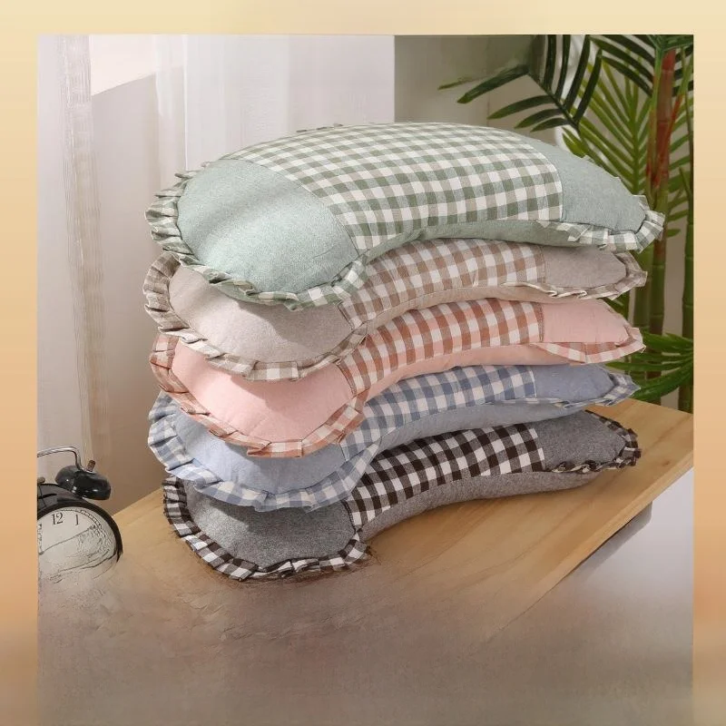 

Washed Cotton Half-Moon Pillow with Flaxseed Filling Floral Pattern Single Person Home Use Pillow Hard Support for Adults